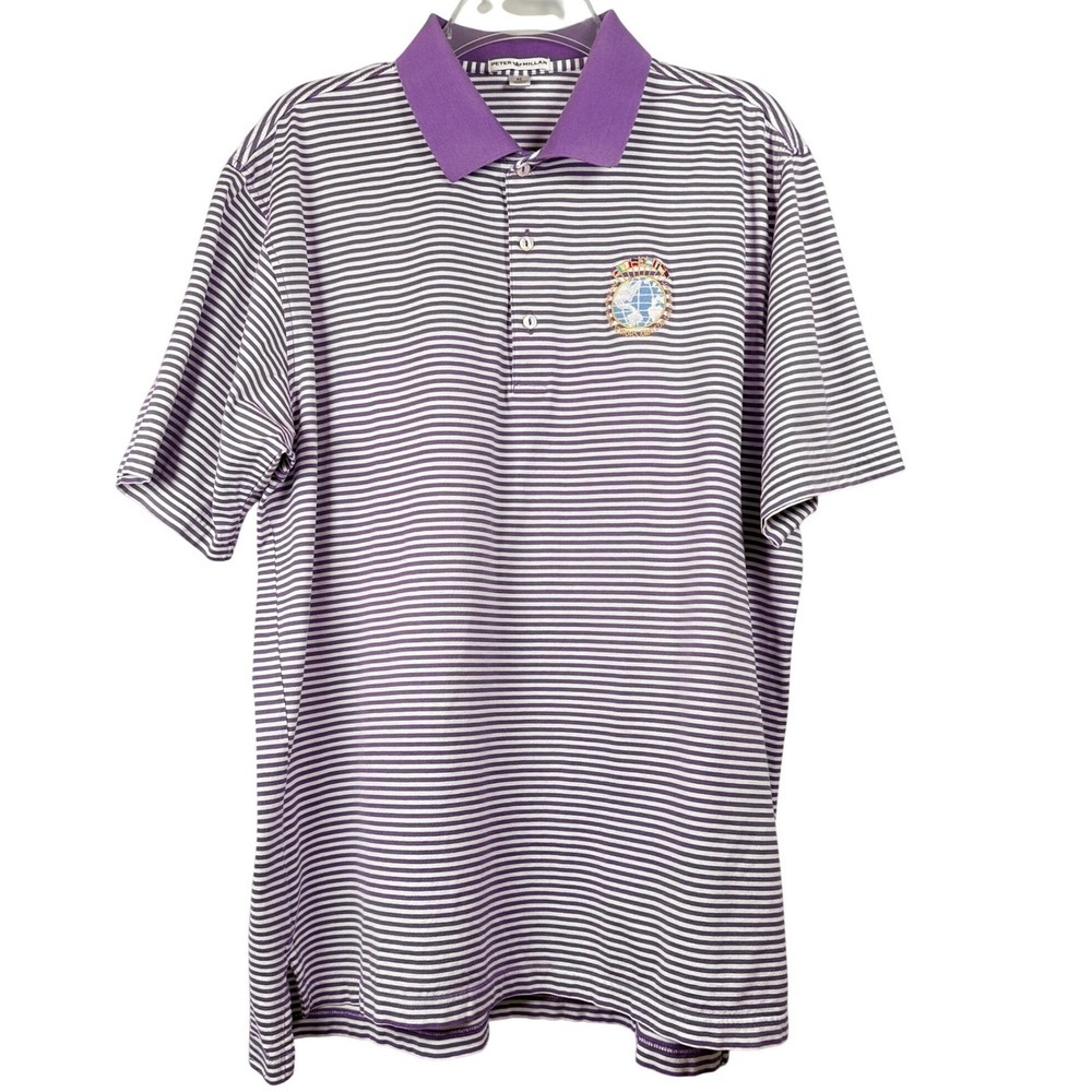PETER MILLAR Classic Stretch Lisle Polo, Purple and White Soft Stretch Cotton XL